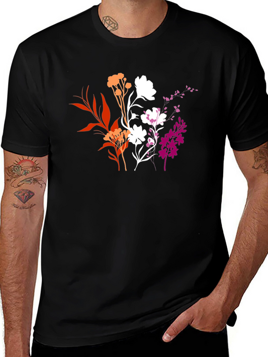 Floral Lesbian Pride Black T-Shirt