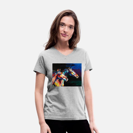 Horses oil portrait painting in multicolored tones