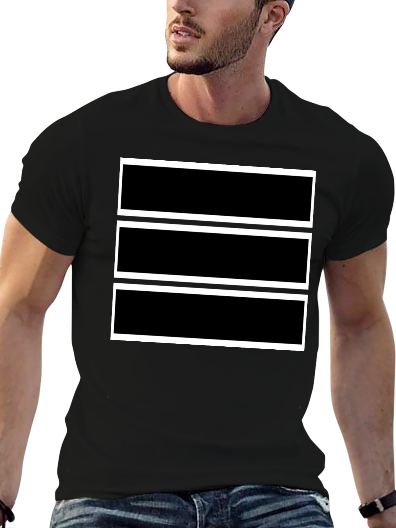 Black Tee with Bold Rectangular Design