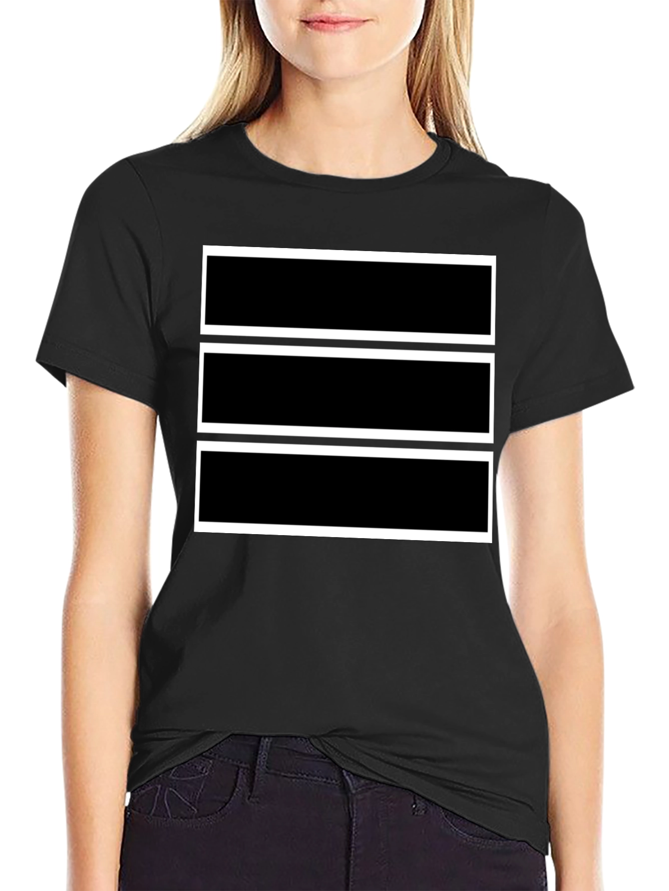 Black Tee with Bold Rectangular Design