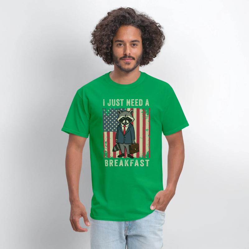 I Just Need Breakfast Patriotic Raccoon Work Humor