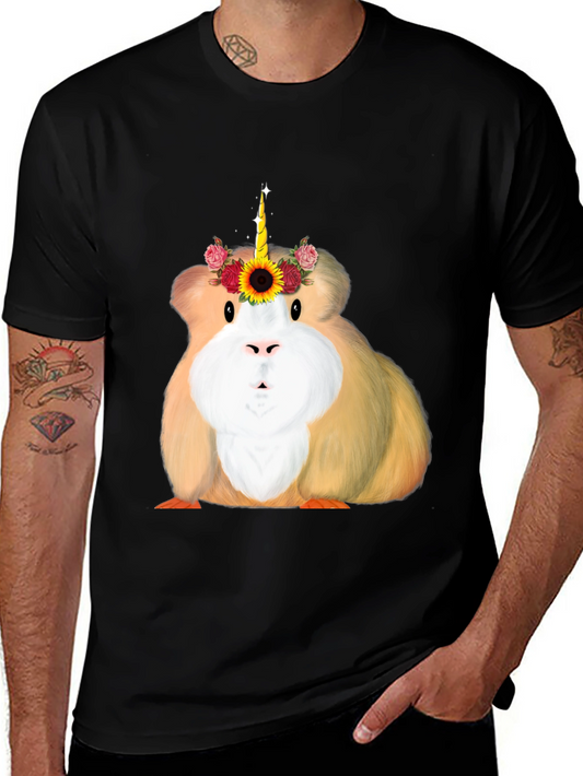 Guinea Pig Unicorn Flower Crown Black T-Shirt