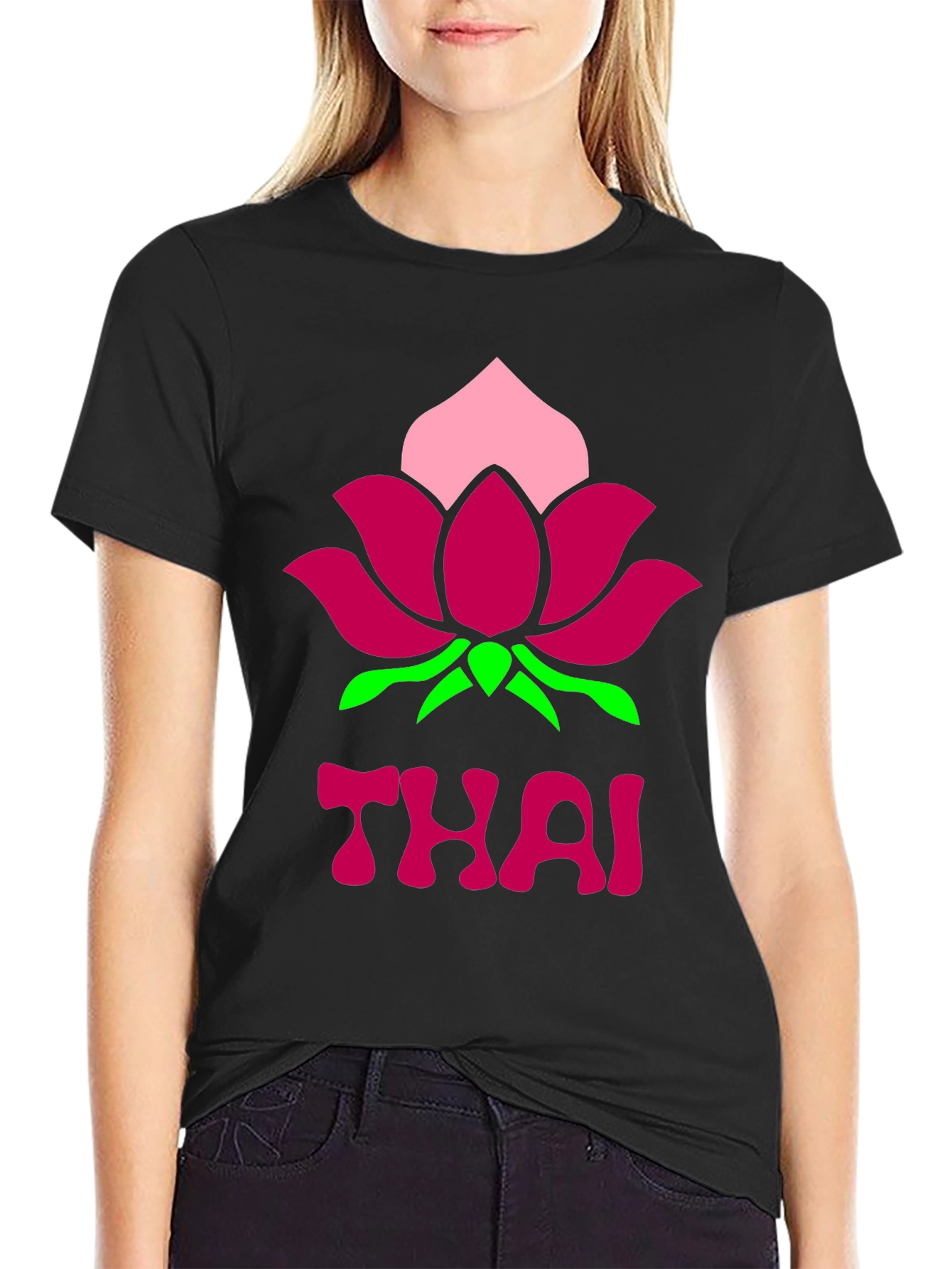 Thai Lotus Graphic T-Shirt - Black