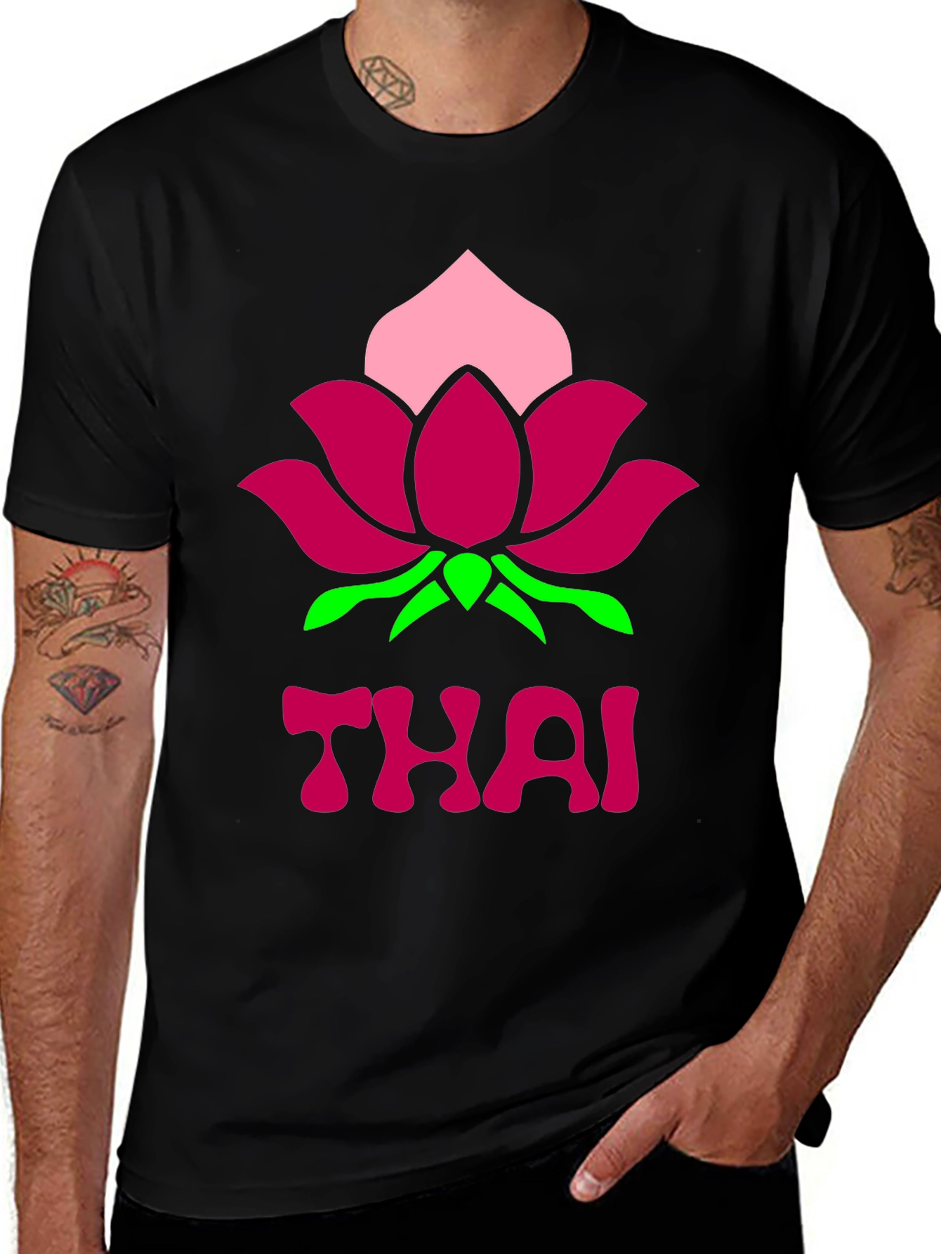 Thai Lotus Graphic T-Shirt - Black