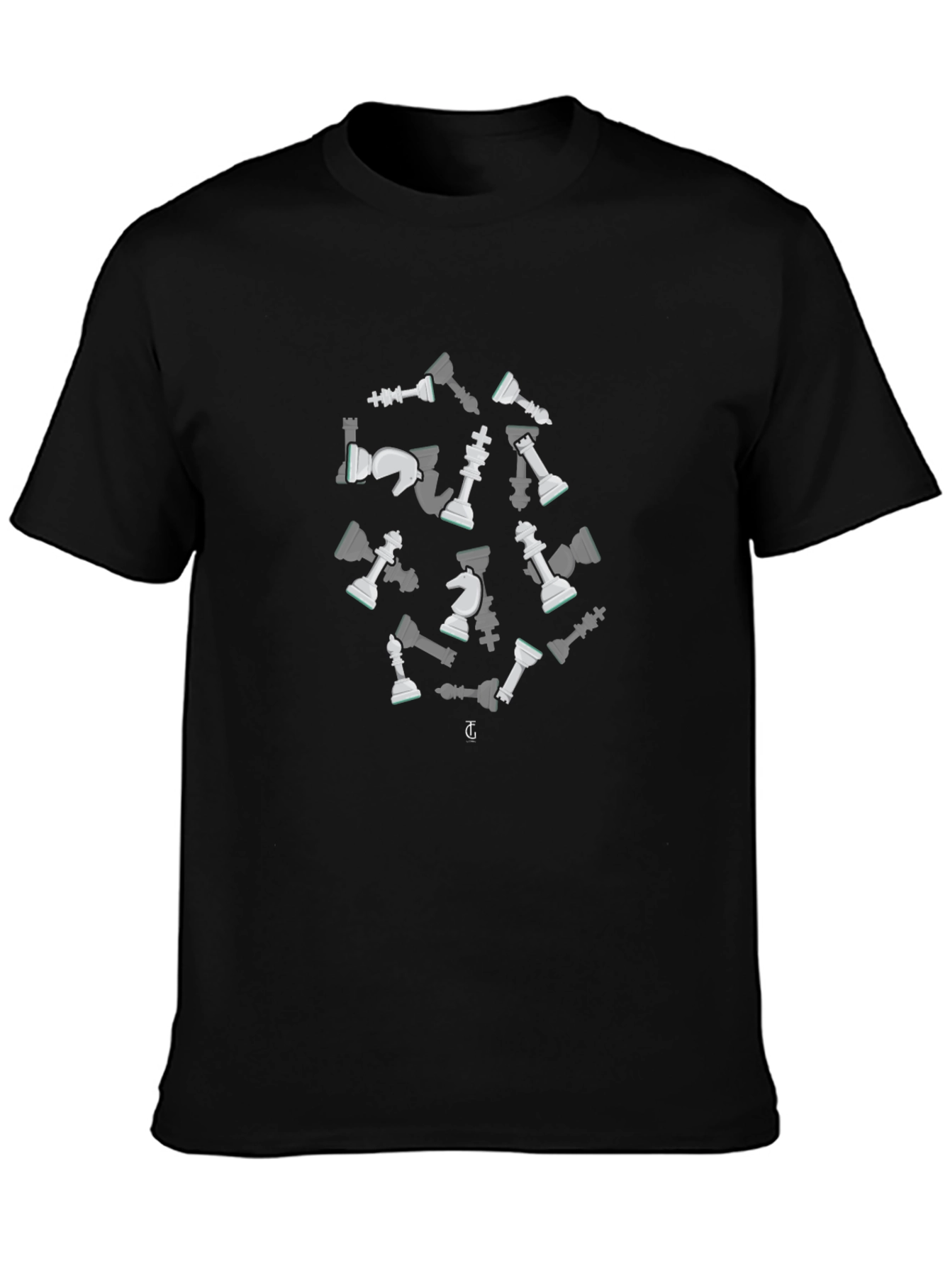 Chess Pieces Graphic Tee - Black Cotton T-Shirt