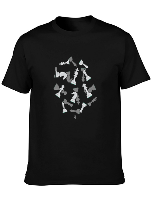 Chess Pieces Graphic Tee - Black Cotton T-Shirt