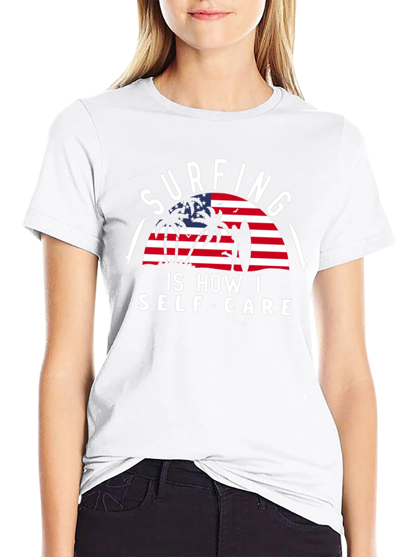 Surfing Self-Care Graphic Tee - Black Cotton T-Shirt
