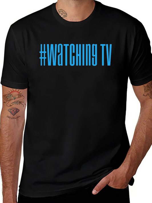 #Watching TV Graphic Tee - Black Cotton Comfort
