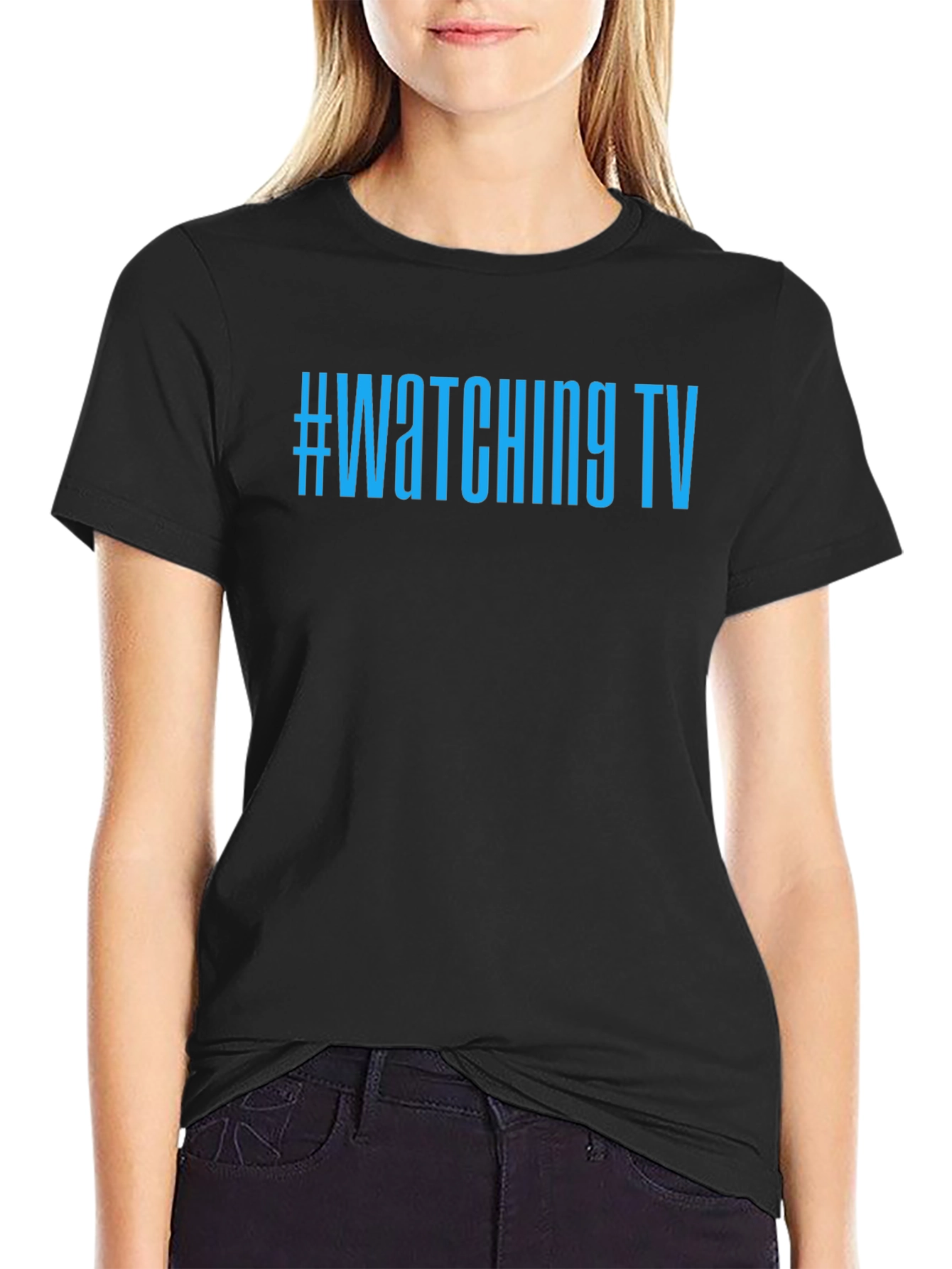 #Watching TV Graphic Tee - Black Cotton Comfort