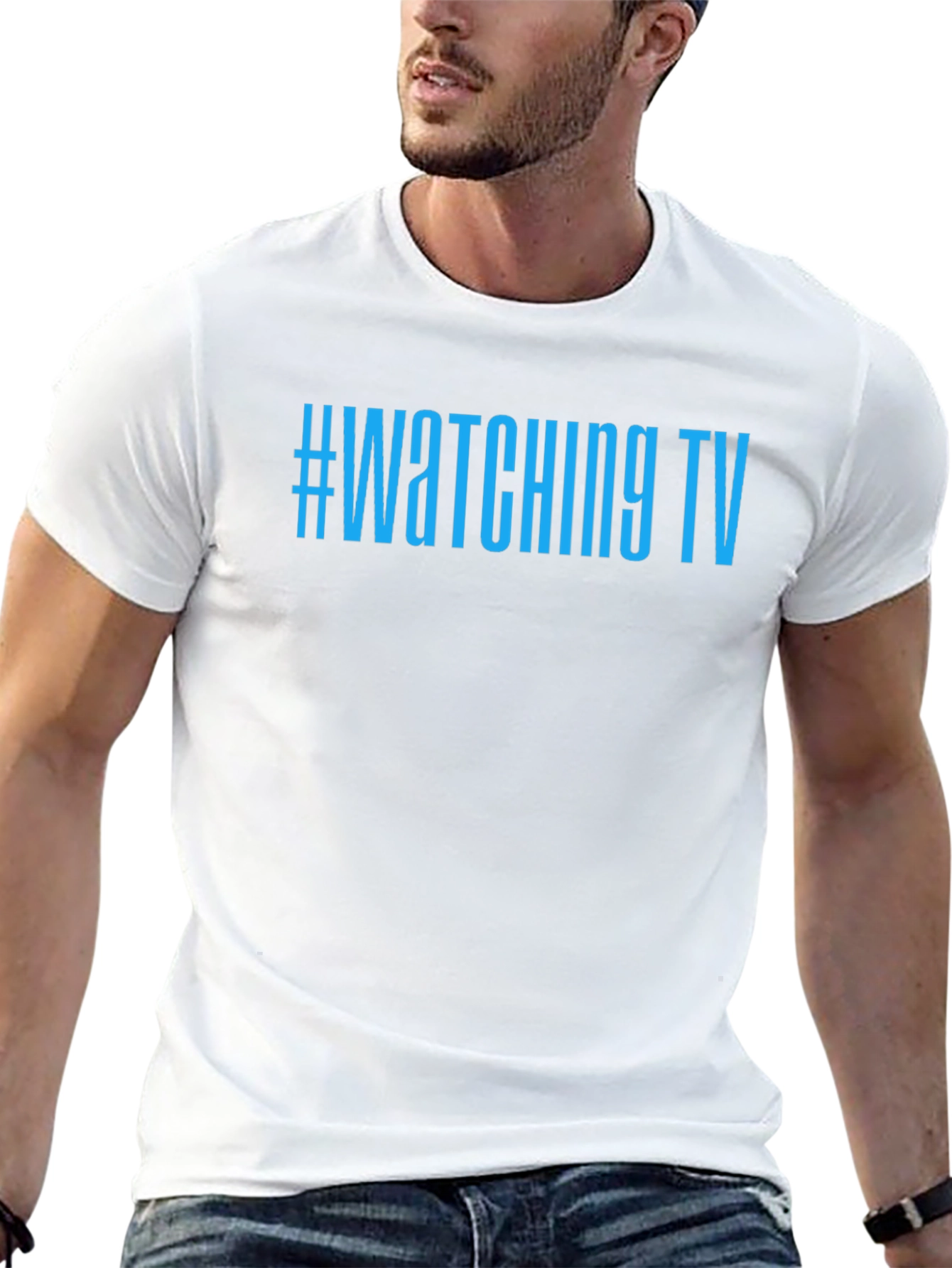 #Watching TV Graphic Tee - Black Cotton Comfort