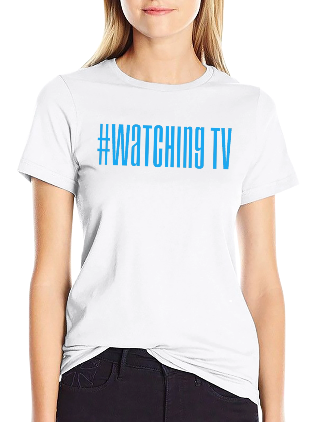 #Watching TV Graphic Tee - Black Cotton Comfort
