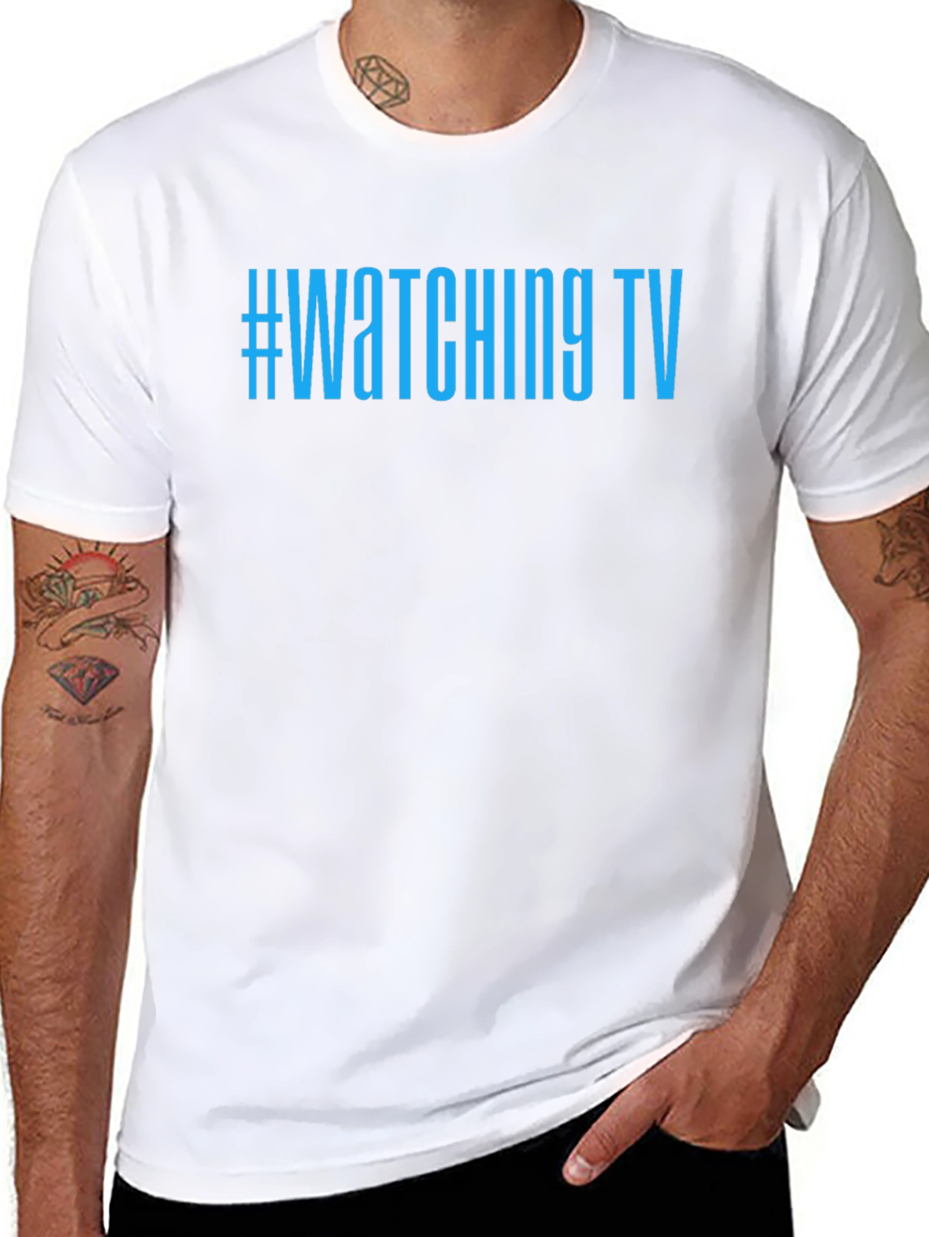 #Watching TV Graphic Tee - Black Cotton Comfort