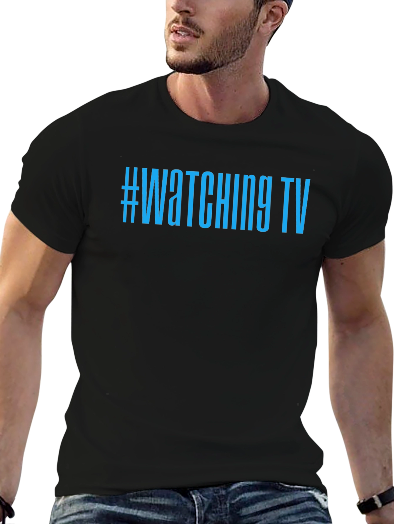 #Watching TV Graphic Tee - Black Cotton Comfort