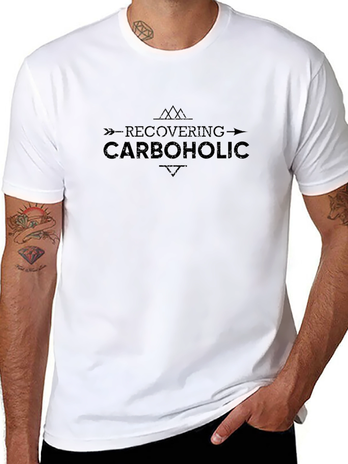 Recovering Carboholic Black Tee - Humorous Graphic T-Shirt