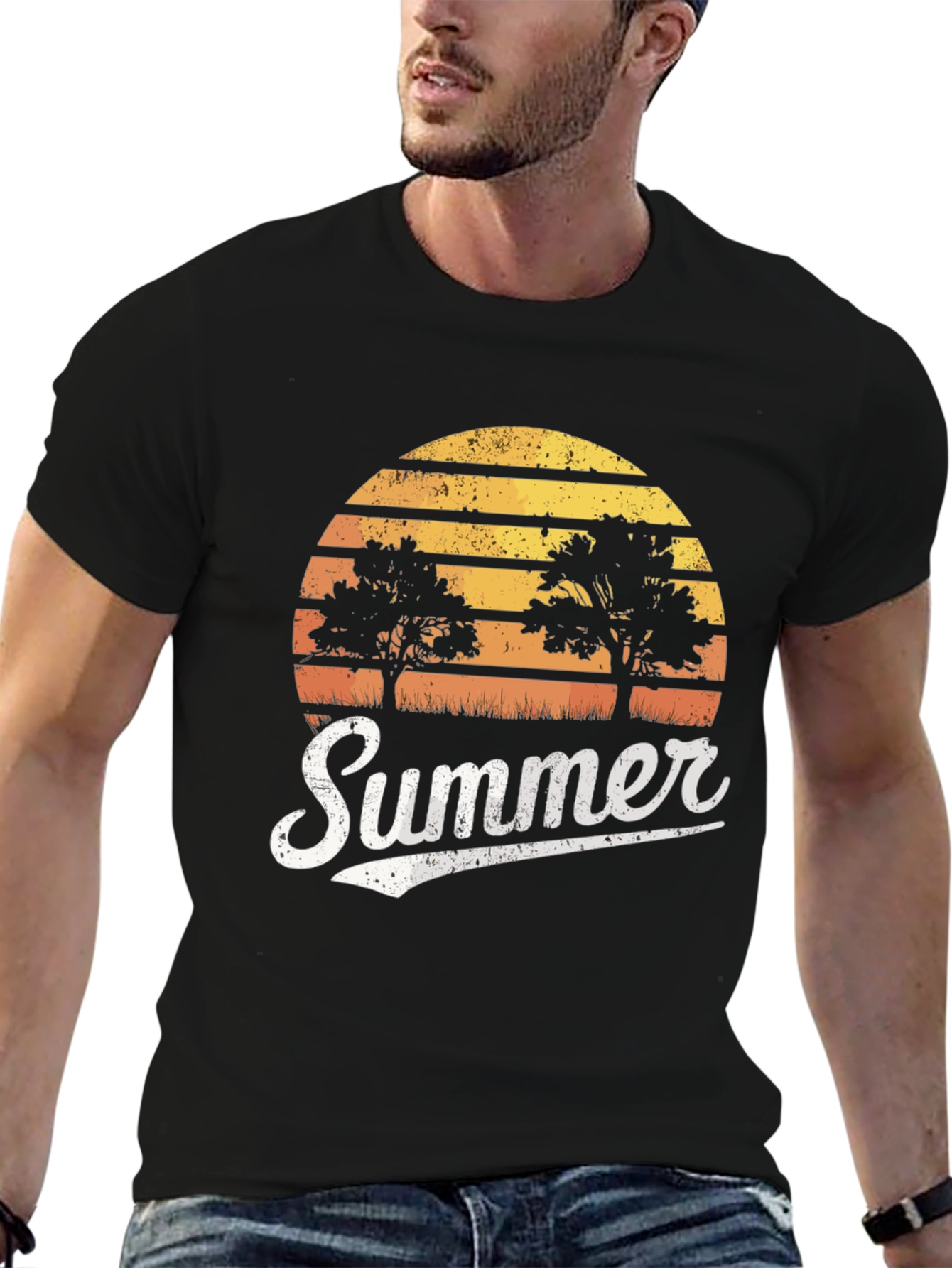 Retro Summer Sunset Tree Graphic T-Shirt