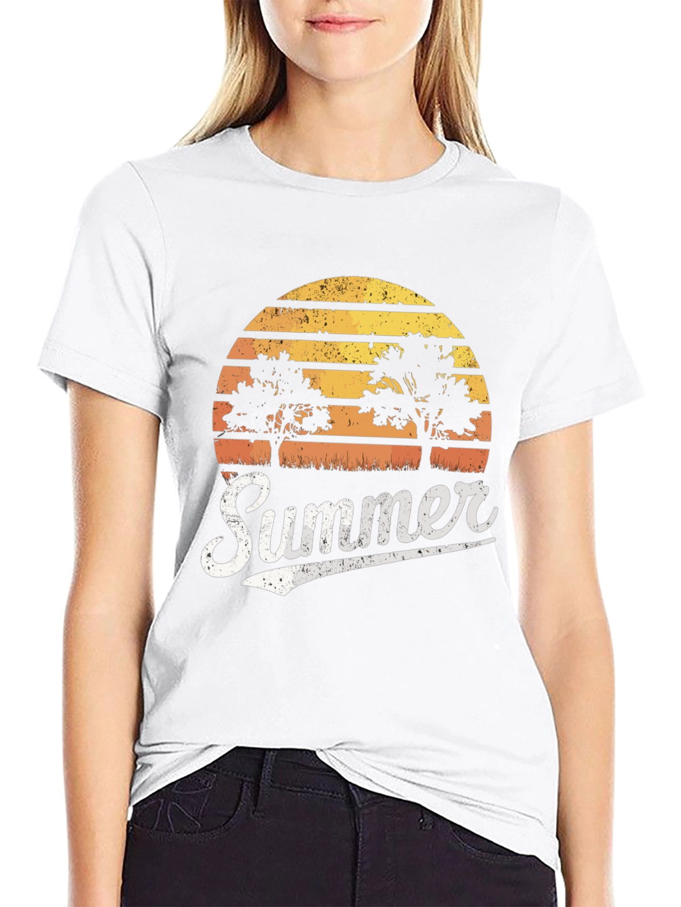 Retro Summer Sunset Tree Graphic T-Shirt