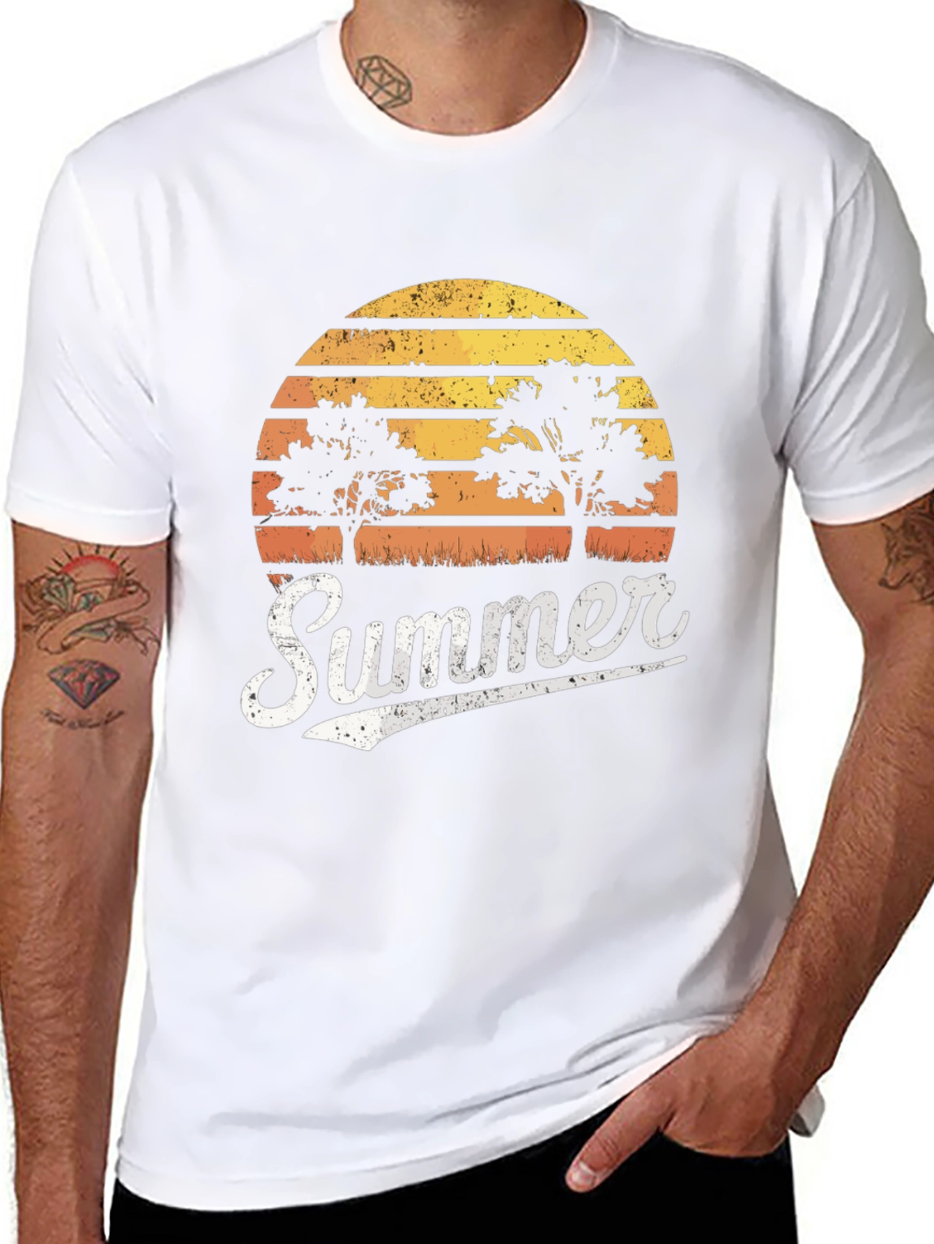 Retro Summer Sunset Tree Graphic T-Shirt