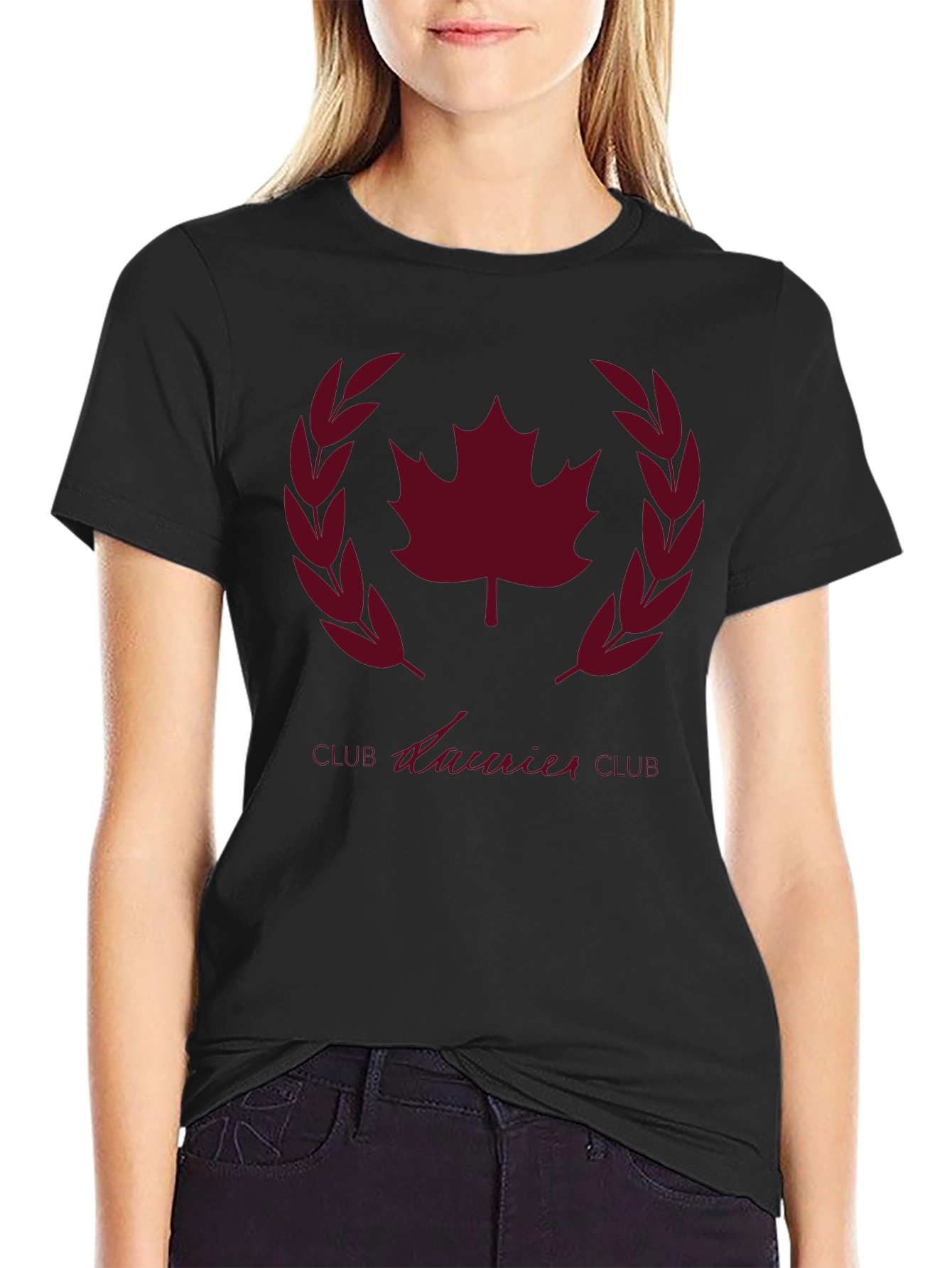 Laurier Club Black T-Shirt - Maple Leaf Design