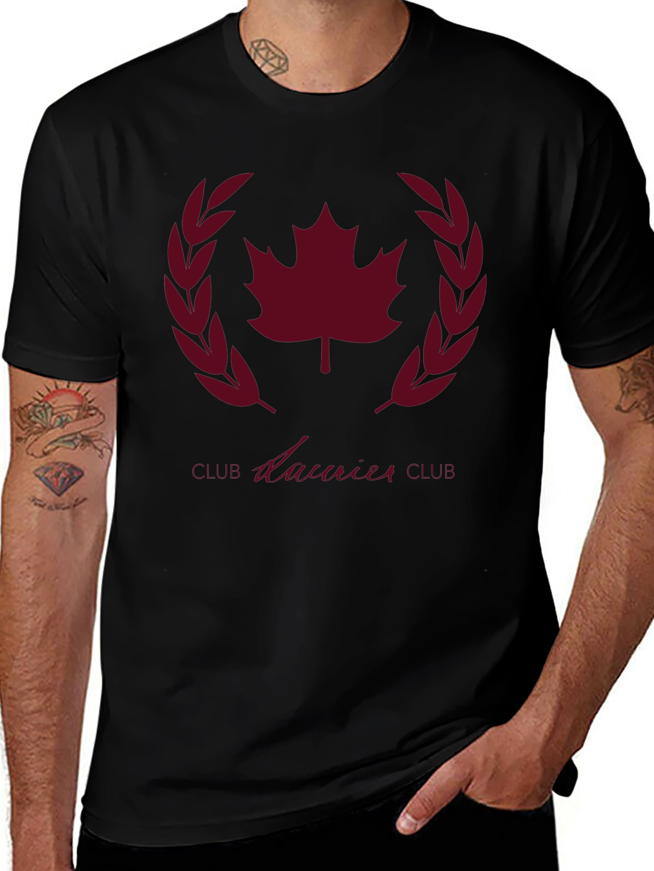 Laurier Club Black T-Shirt - Maple Leaf Design