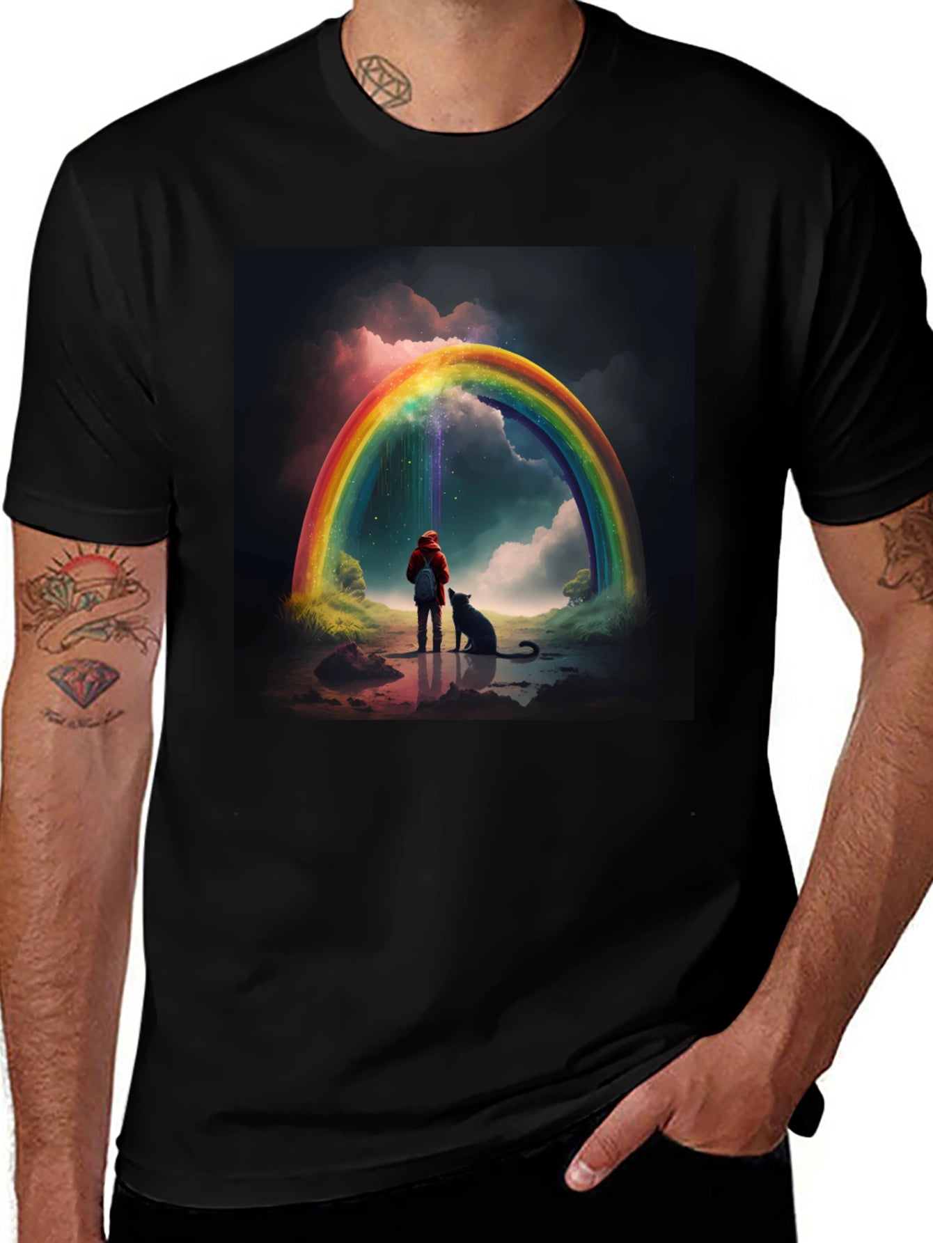 Rainbow Dog Landscape T-Shirt – Whimsical Art Graphic Tee