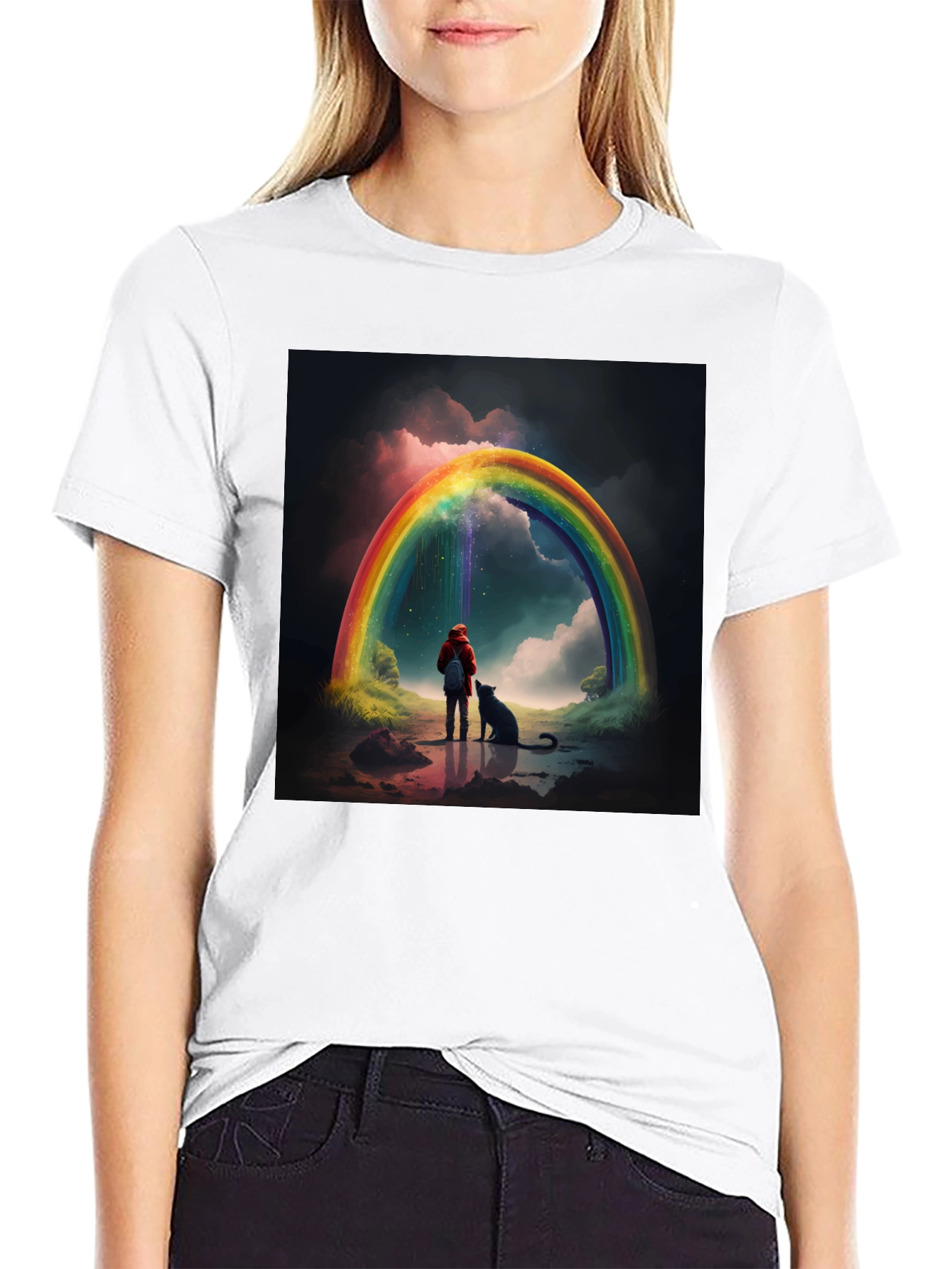 Rainbow Dog Landscape T-Shirt – Whimsical Art Graphic Tee