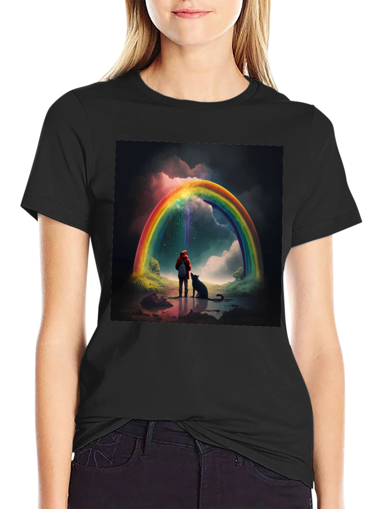 Rainbow Dog Landscape T-Shirt – Whimsical Art Graphic Tee