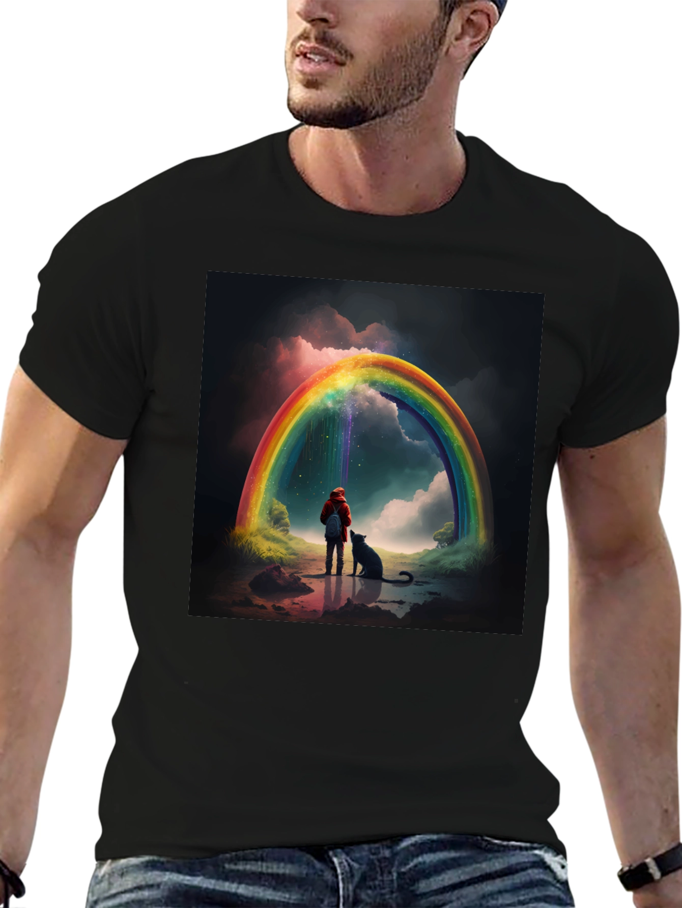 Rainbow Dog Landscape T-Shirt – Whimsical Art Graphic Tee