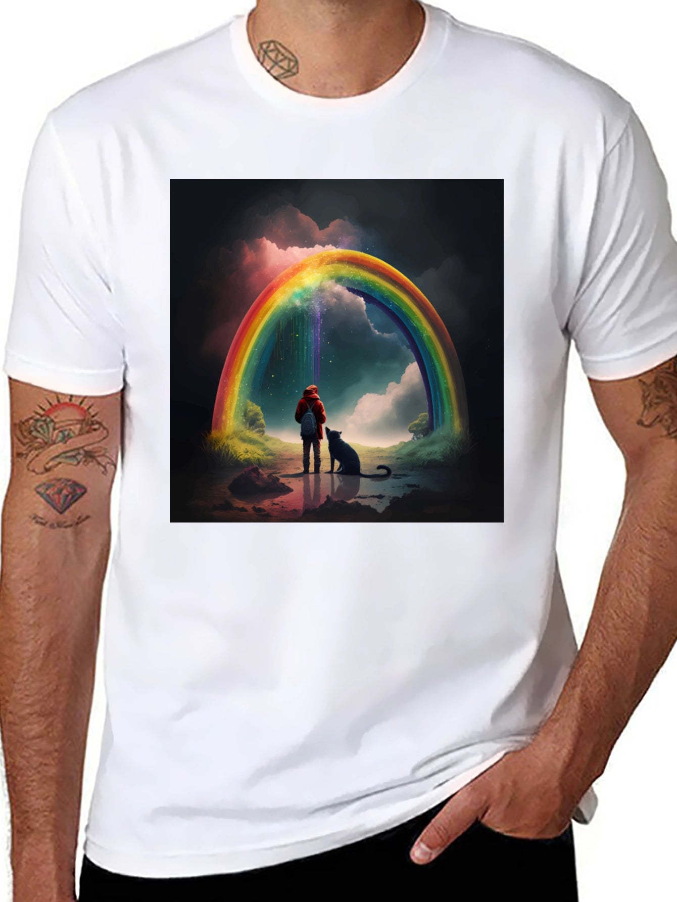 Rainbow Dog Landscape T-Shirt – Whimsical Art Graphic Tee