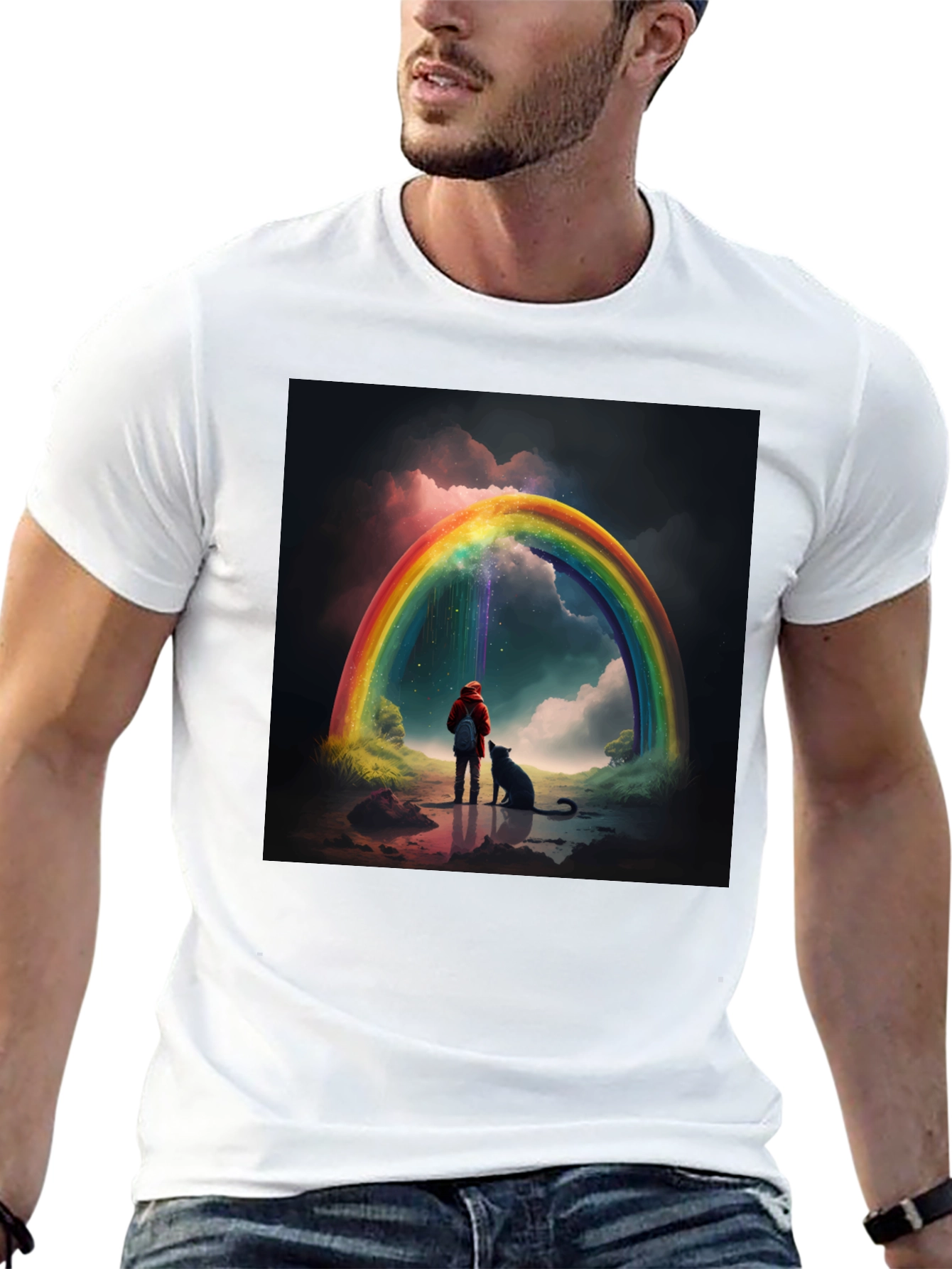 Rainbow Dog Landscape T-Shirt – Whimsical Art Graphic Tee