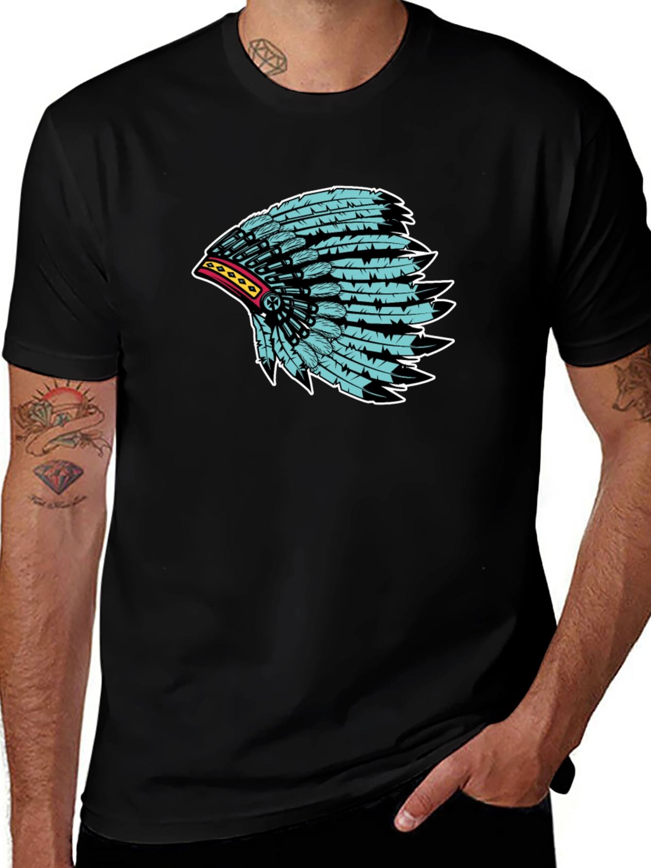 Native Headdress Graphic Tee - Black
