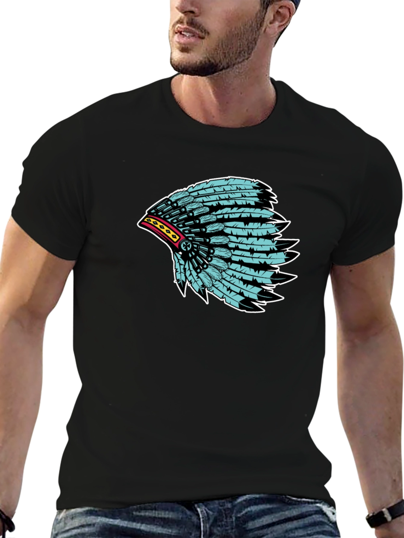 Native Headdress Graphic Tee - Black