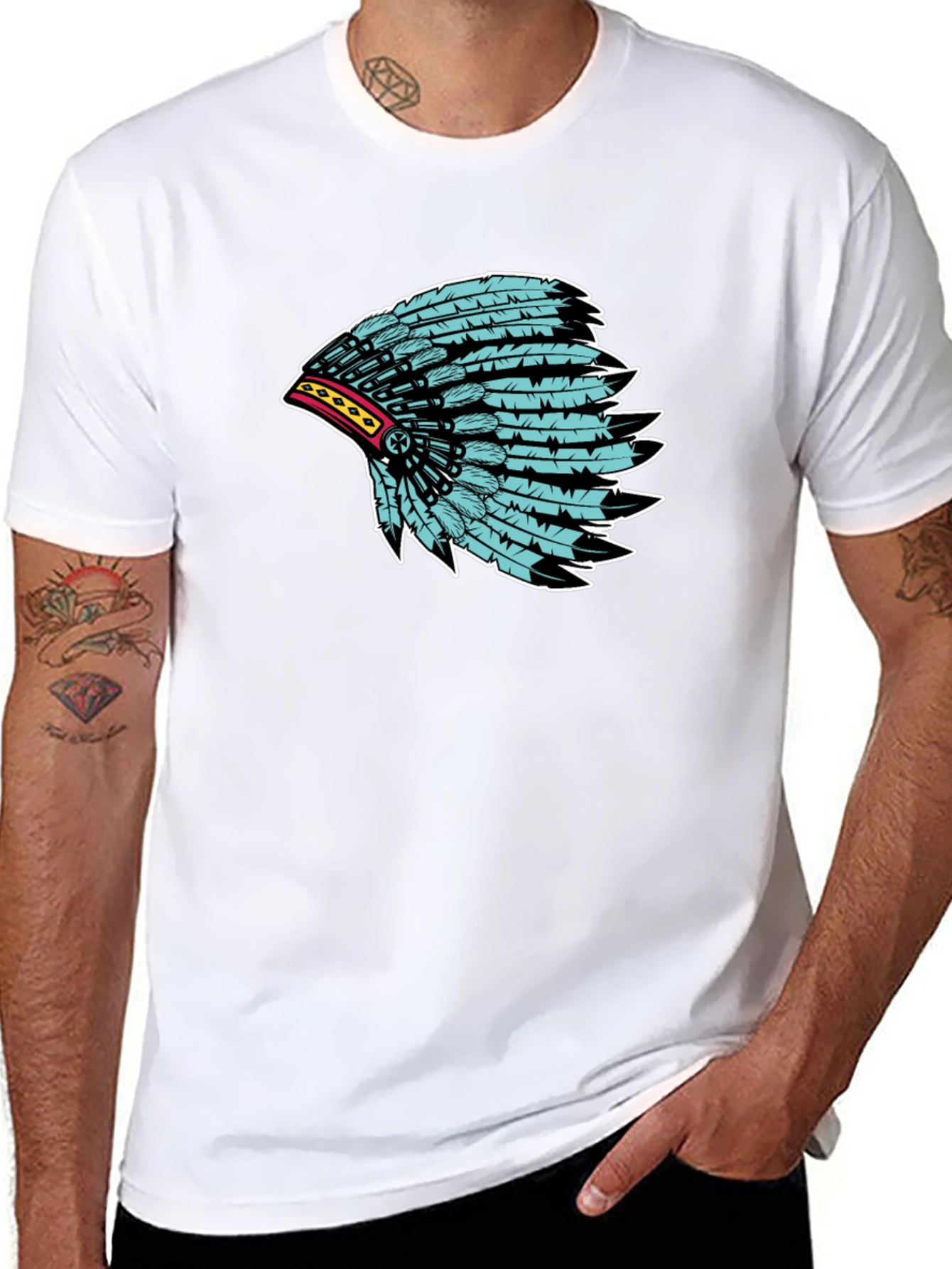 Native Headdress Graphic Tee - Black