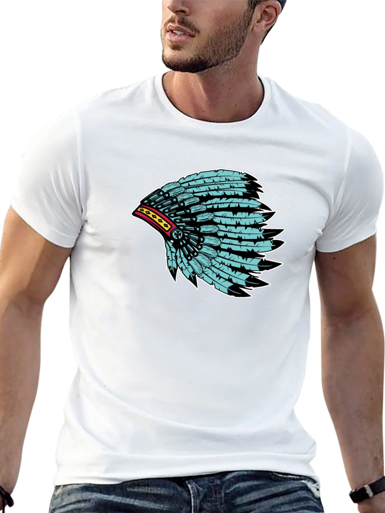 Native Headdress Graphic Tee - Black
