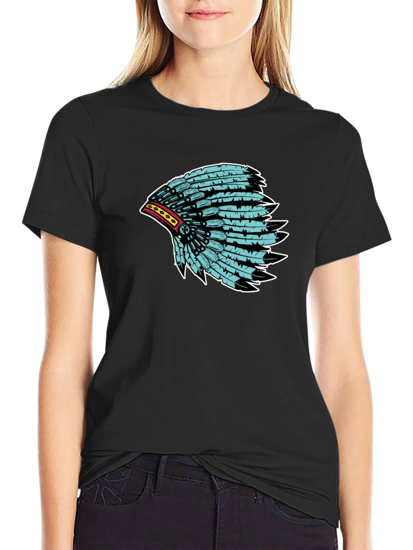 Native Headdress Graphic Tee - Black