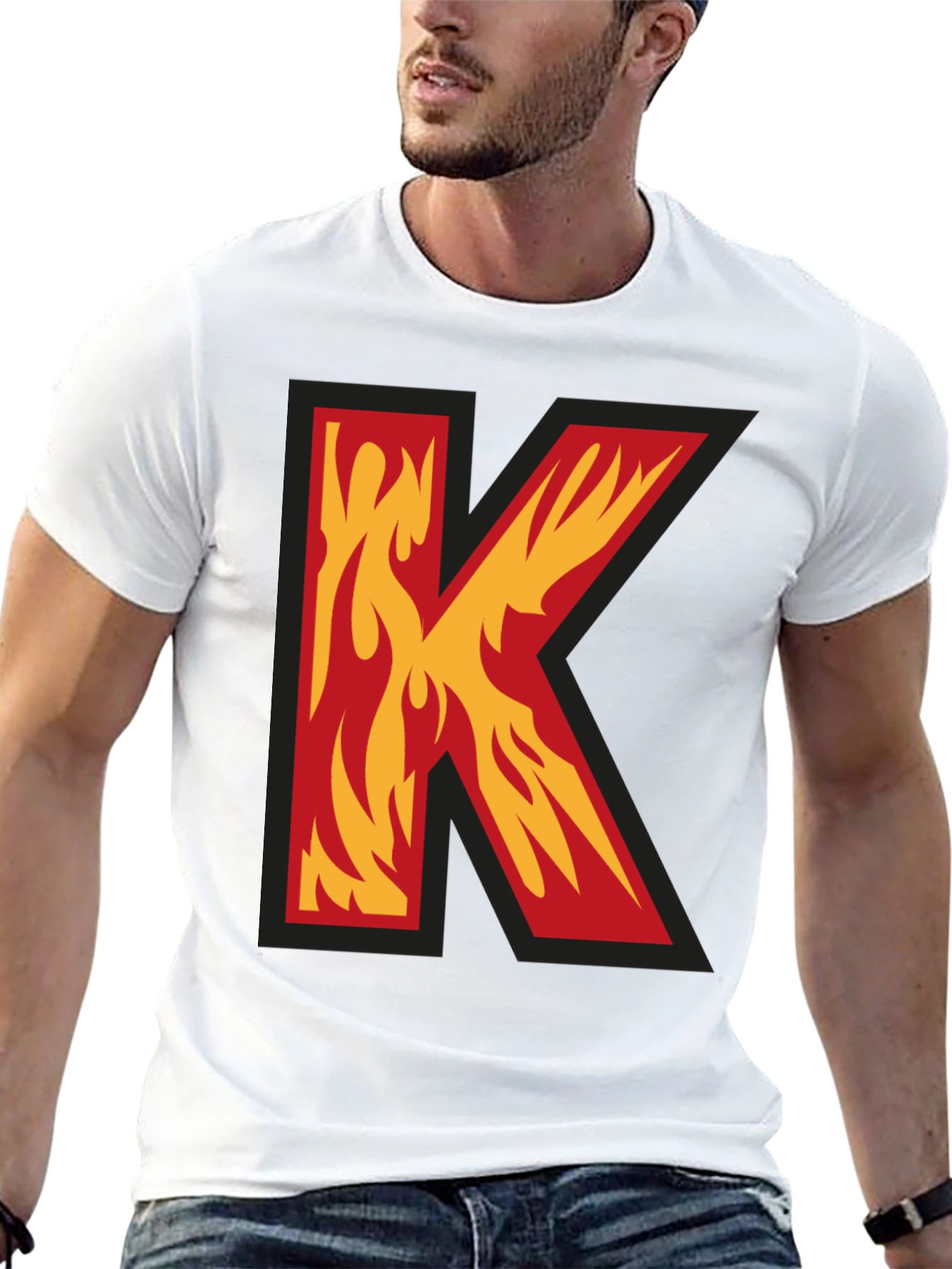Fiery Letter K Graphic Tee - Bold Statement Shirt