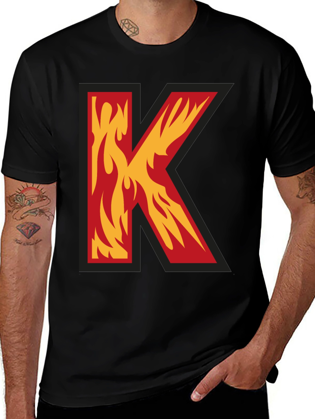 Fiery Letter K Graphic Tee - Bold Statement Shirt