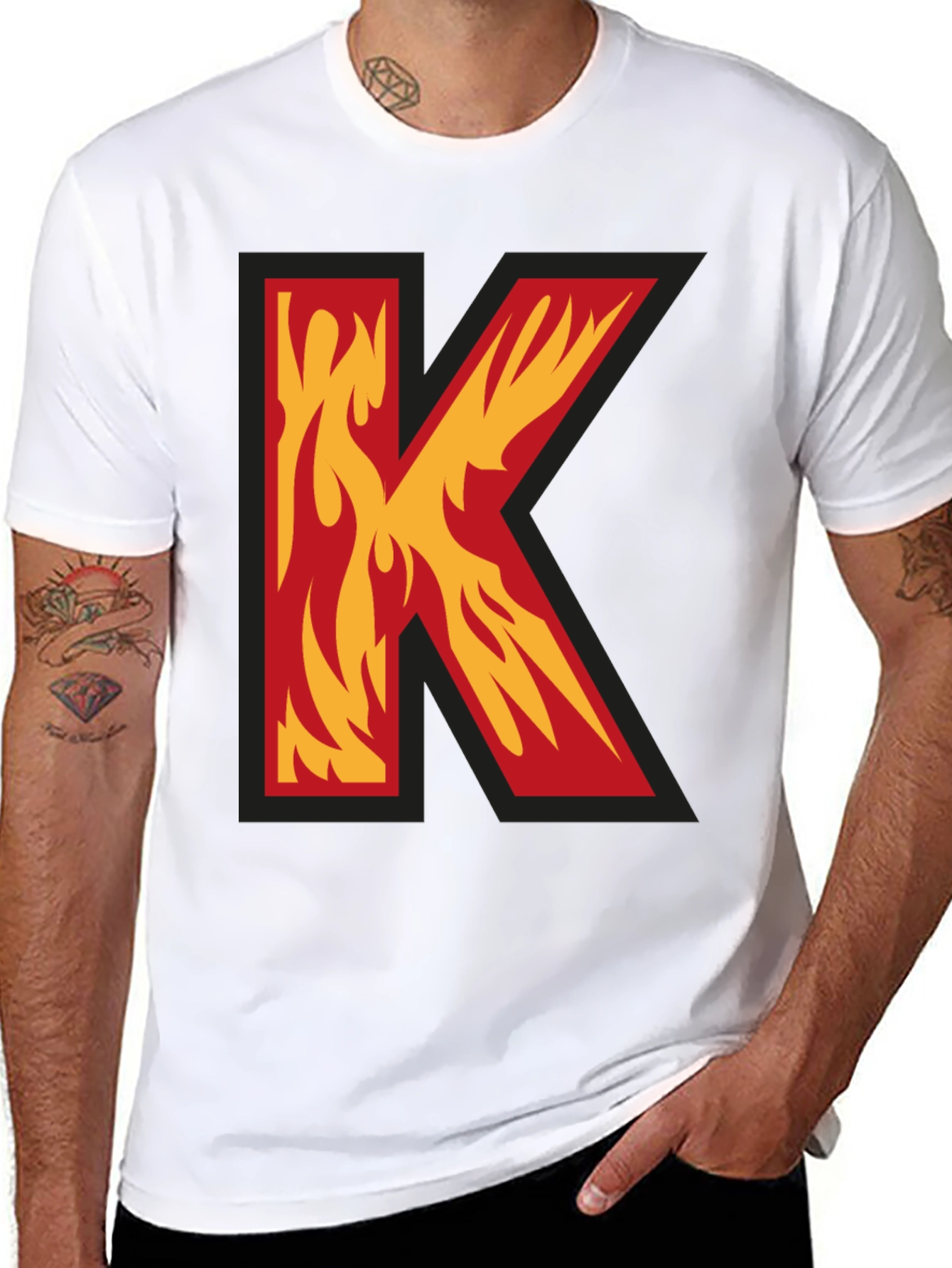 Fiery Letter K Graphic Tee - Bold Statement Shirt