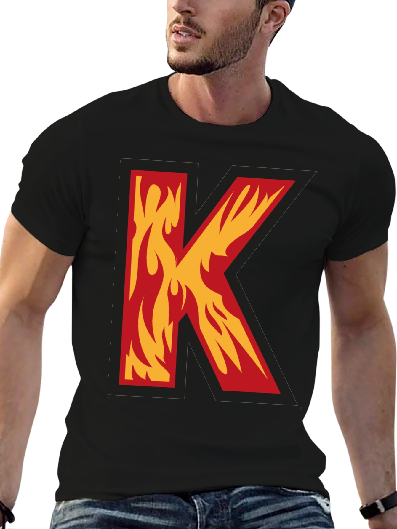 Fiery Letter K Graphic Tee - Bold Statement Shirt