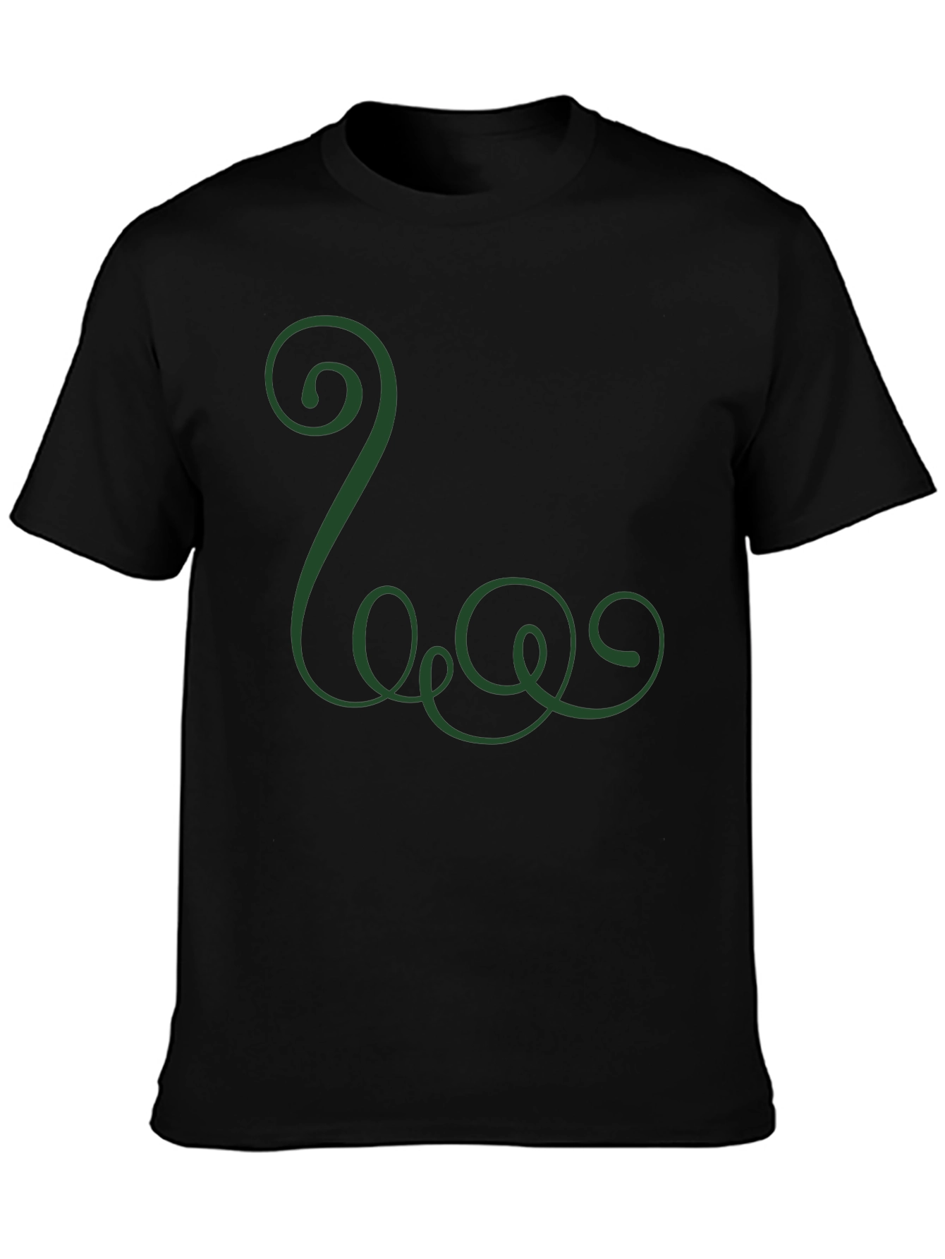 Mens Black T-Shirt with Green Swirl Design
