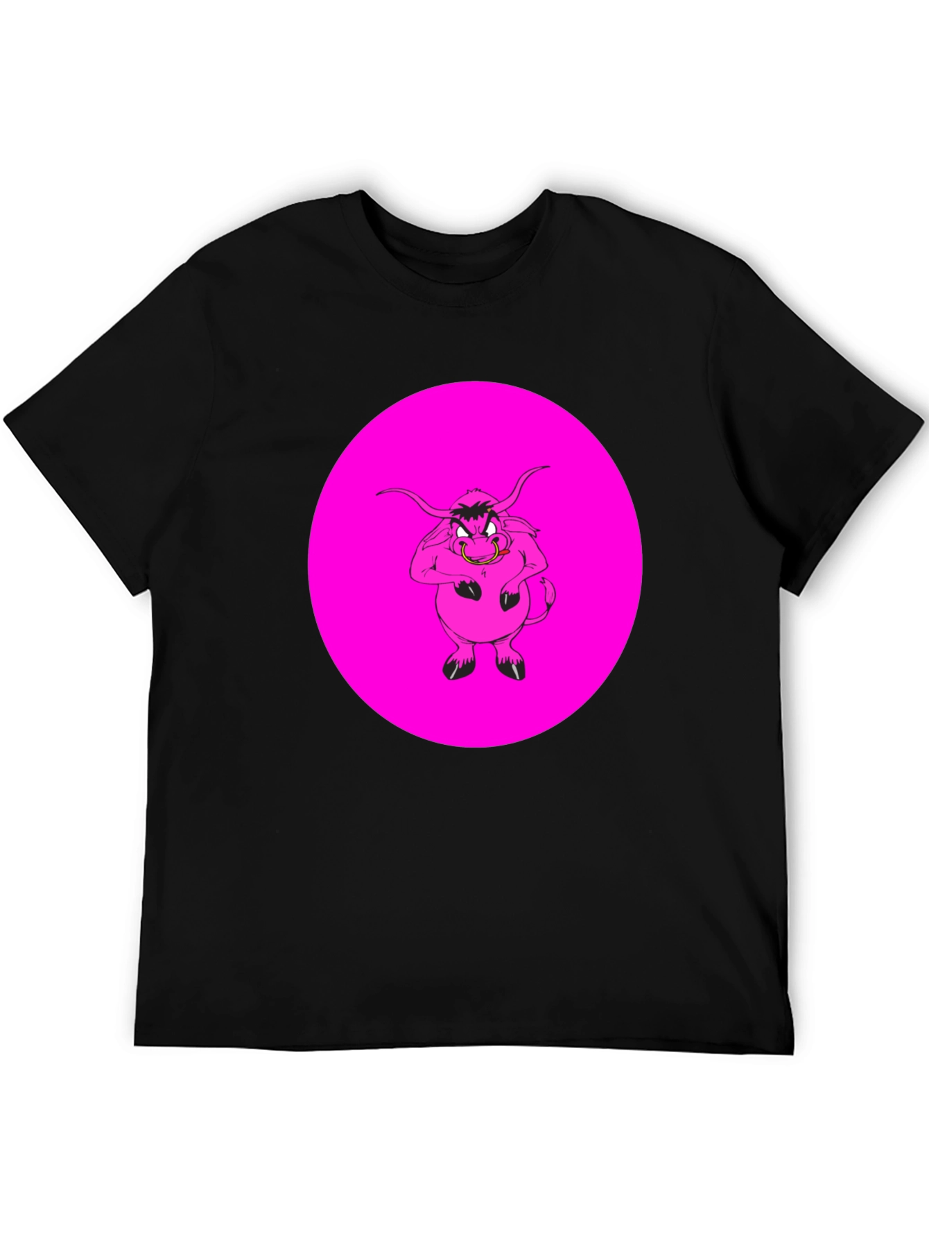 Pink Angry Bull Graphic Print Black T-Shirt