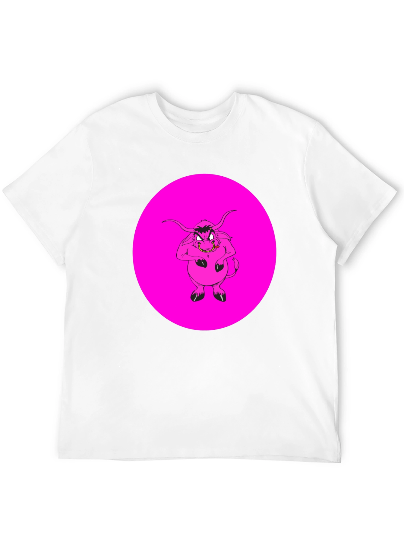 Pink Angry Bull Graphic Print Black T-Shirt