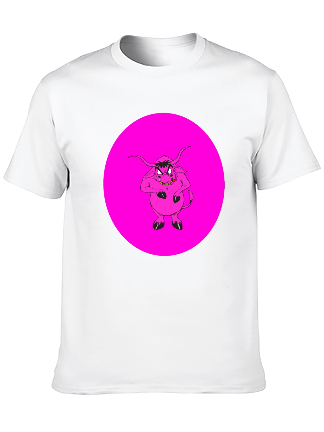 Pink Angry Bull Graphic Print Black T-Shirt