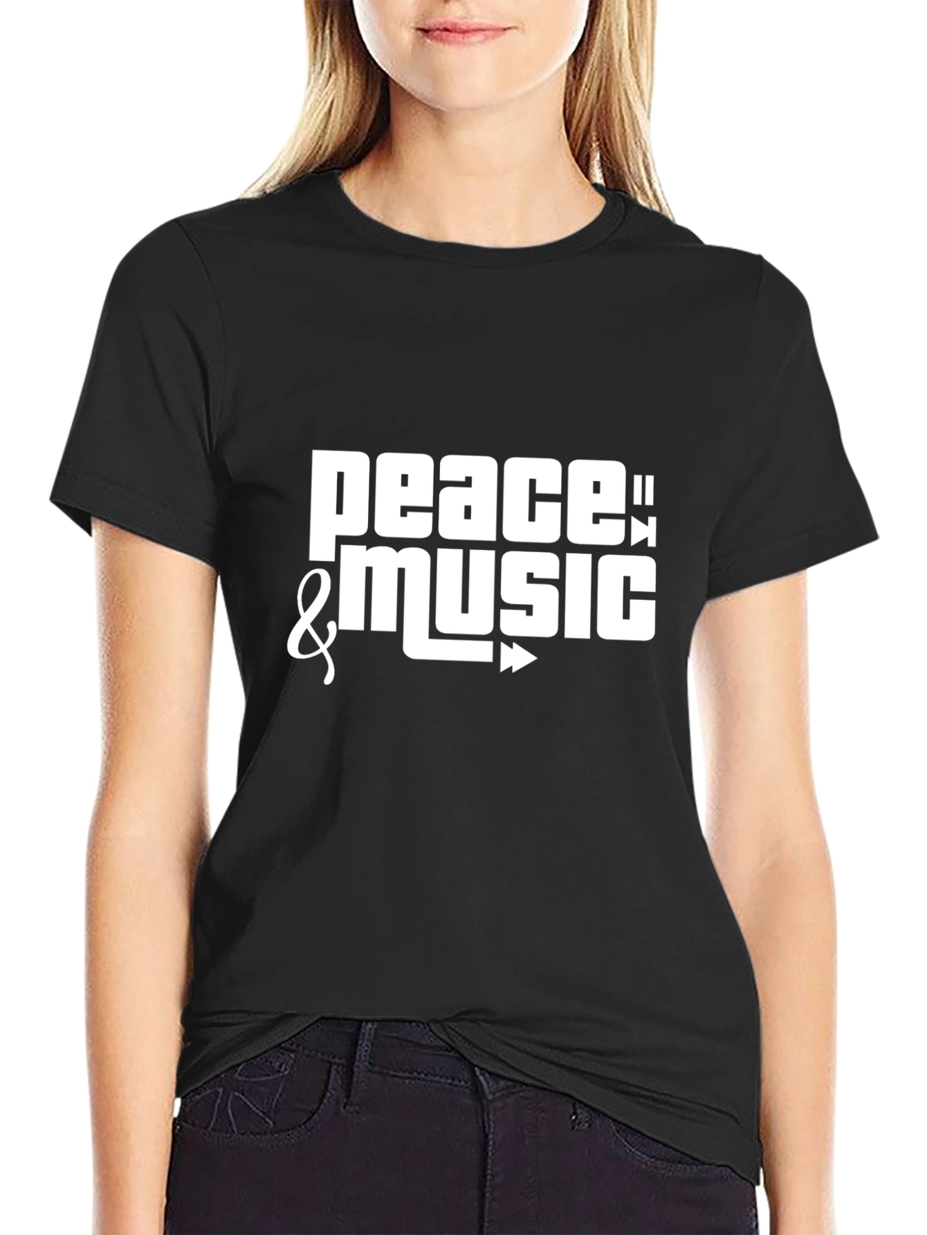 Peace & Music Graphic Black T-Shirt