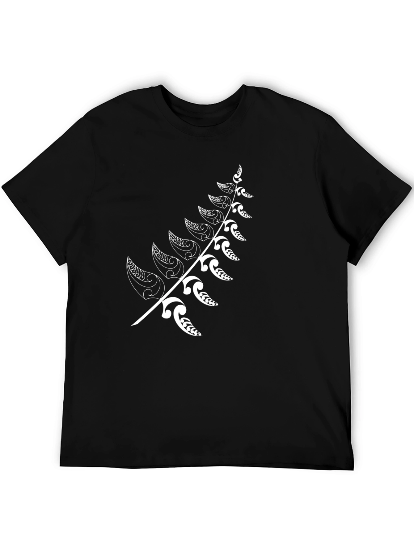 Black T-Shirt with White Fern Design