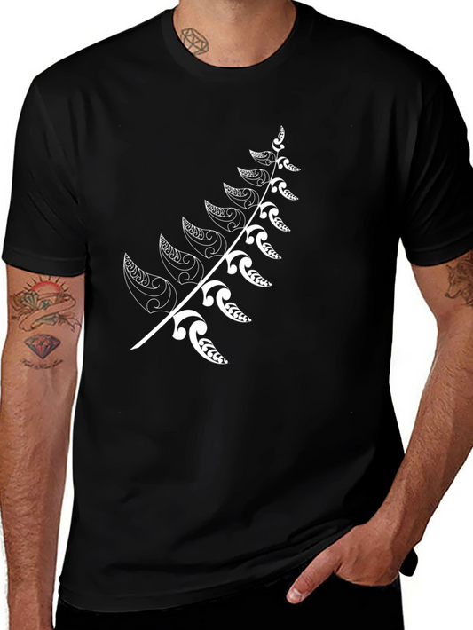 Black T-Shirt with White Fern Design