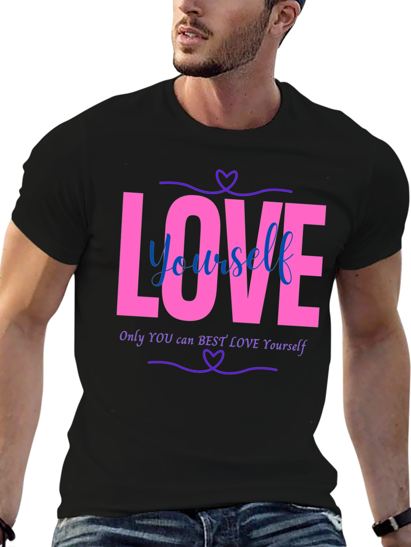 Love Yourself Graphic Tee - Black Cotton Blend