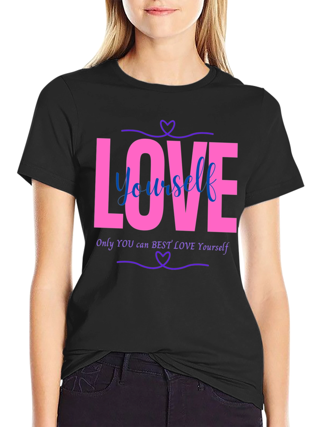 Love Yourself Graphic Tee - Black Cotton Blend