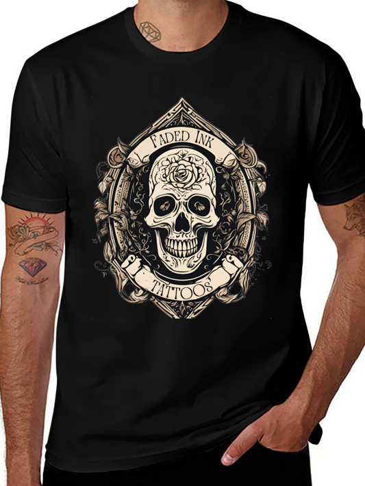 Faded Ink Tattoos Skull Graphic Black T-Shirt