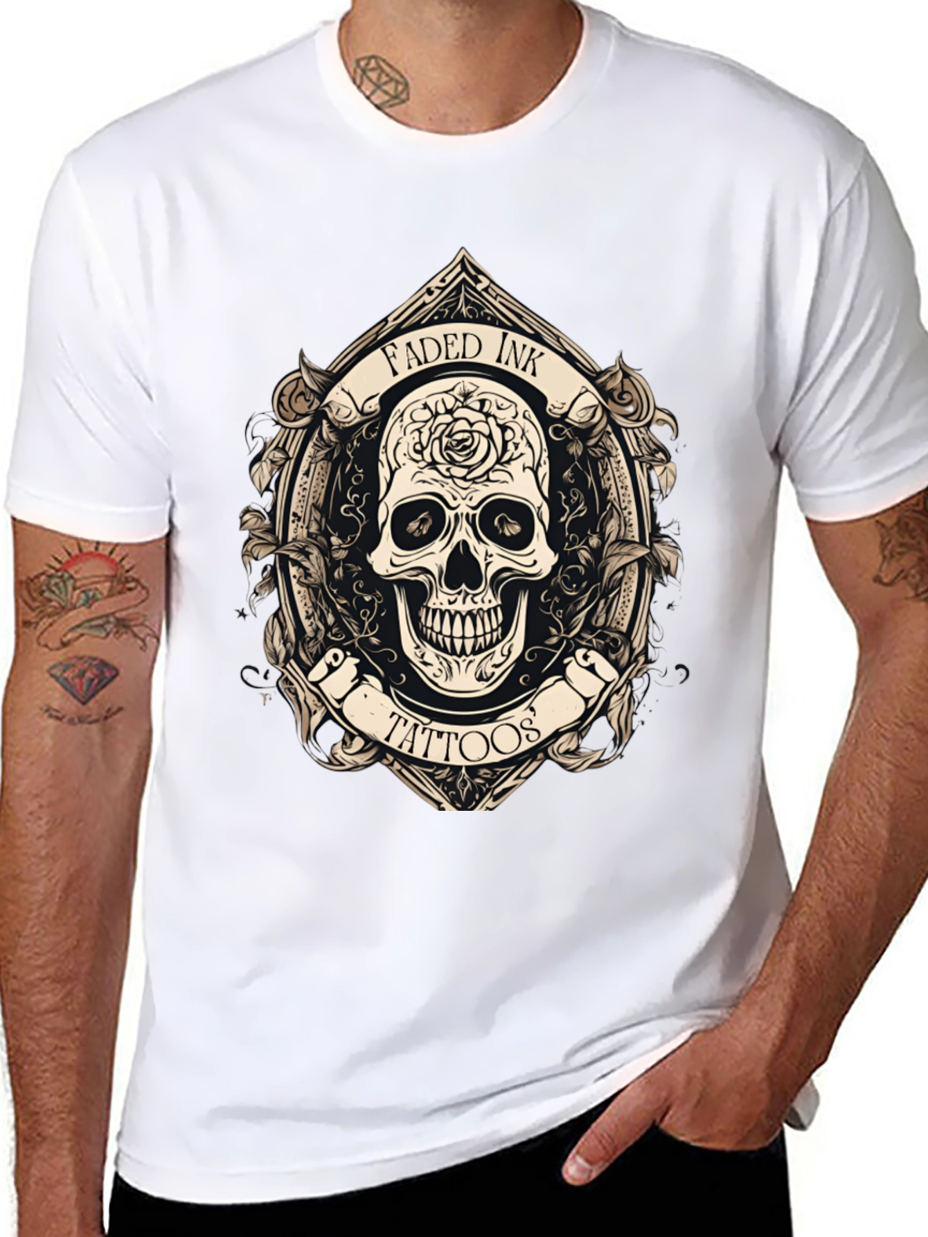 Faded Ink Tattoos Skull Graphic Black T-Shirt