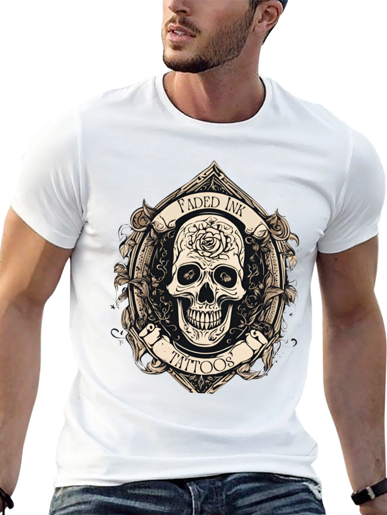 Faded Ink Tattoos Skull Graphic Black T-Shirt